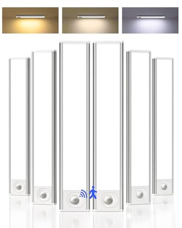 AMETHEUS 6Pack Under Cabinet Lighting 34 LED Rechargeable Battery Motion Sensor Light Indoor Dimmable 3 Color Temps Magnetic Closet Lights Wireless Under Counter Lights for Kitchen 8inch