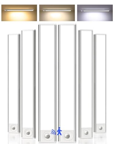 AMETHEUS 16inch Under Cabinet Lighting 6Pack Rechargeable Motion Sensor Light Indoor Magnetic Closet Lights with Dimmable 3 Color Temps Wireless Under Counter Lights for Kitchen Stairs