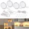 WOBANE Dimmable LED Puck Lights Under Cabinet Lighting with Switch Plug in Under Counter Lighting for Shelf Closet Cupboard Bookcase Display Super Bright 2700K Warm White 4 Pack