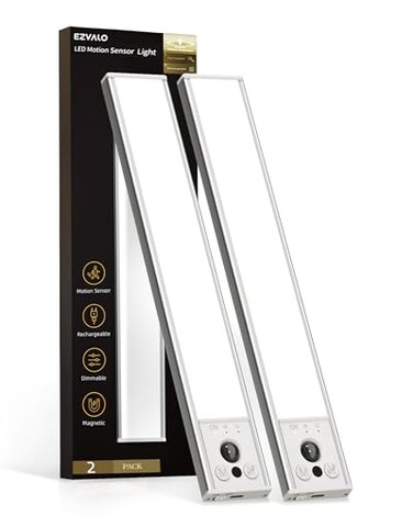 EZVALO 10inch Under Cabinet Lighting LED Motion Sensor Light Indoor 2400mAh USB Rechargeable Closet Lights Dimmable Magnetic Wireless Under Counter Lights for Kitchen Pantry Stairs 2 Pack