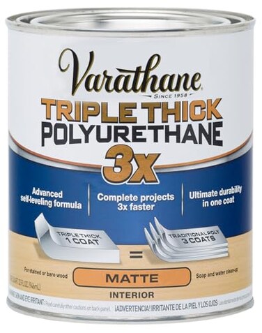 Varathane Triple Thick Polyurethane Clear Wood Finish SelfLeveling Formula Scratch and Stain Resistance Durability in One Coat Matte Quart