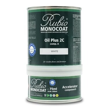 Rubio Monocoat Wood Stain Finish 175 ft White Oil Plus 2C QuickDry EcoFriendly Linseed Wood Oil for Indoor Use Includes Accelerator Part B Protector 350 ml