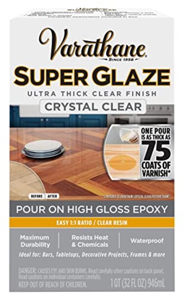 Varathane 241352 Super Glaze Pour On High Gloss Epoxy Finish and Preservative Kit Quart Crystal Clear