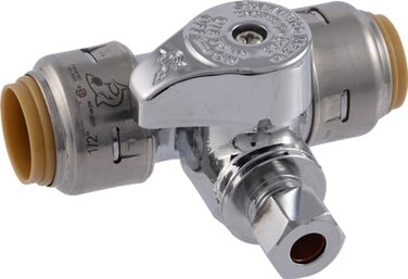 SharkBite Max 12 x 12 x 14 Inch Compression Tee Stop Valve Push to Connect Brass Plumbing Fitting PEX Pipe Copper CPVC PERT HDPE UR24983A