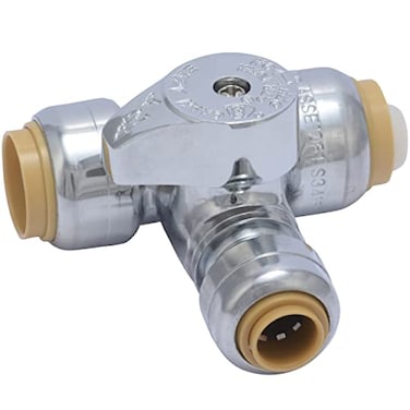 SharkBite 12 x 12 x 14 Inch Compression Tee Stop Valve PushtoConnect Chrome Brass Plumbing Fitting 24987A
