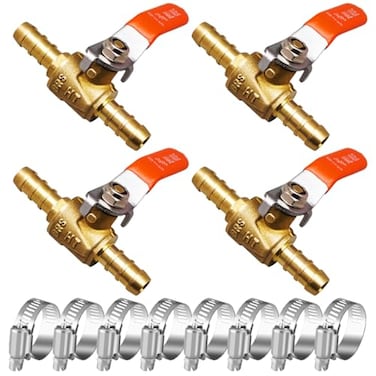 Horiznext 38 inch mini 2 way brass barb air ball valve for water gas fuel shut cut off 10mm pex tubing 4 pcs in pack