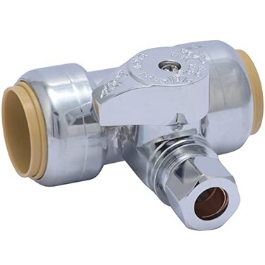 SharkBite 34 x 34 x 38 Inch Compression Tee Stop Valve Push to Connect Brass Plumbing Fitting PEX Pipe Copper CPVC PERT HDPE 24986A
