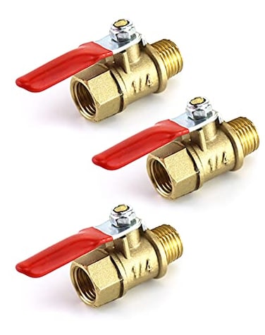 QWORK Ball Valve 3 Pcs 14 Heavy Duty Brass Ball Valve Shut Off Switch 14 Male x Female NPT Thread Pipe Fitting Air Compressor Shut Off Valve
