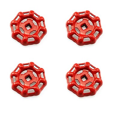 Heyous 4pcs Cast Iron Valve Handle Gate Ball Valve with Hand Wheel Shutoff Square Broach 6x6mm Wheel OD 51mm Red