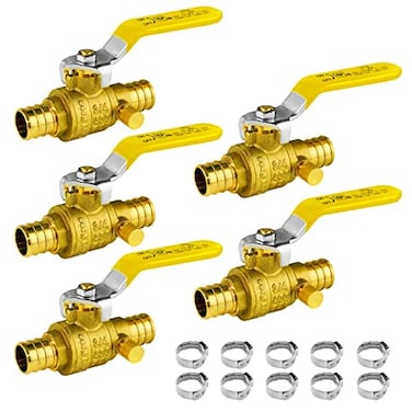 WiseWater 34 Inch PEX Shut off Ball Valve with Drain Brass Plumbing Fitting Full Port Water Shut off Valve 5pack UPC