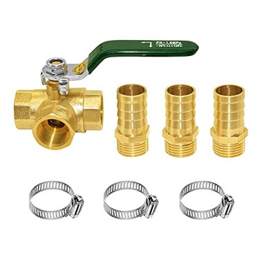 Joywayus LPort Shut Off 14G Thread Ball Valve with 38 Hose Barb 3Way TShaped Brass Fitting One Switch