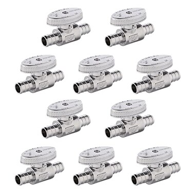 EFIELD Pack of 10 14 Turn Straight shut off Valve Barb Crimp 12 Pex X 12 Pex Chrome Plated ASTM F1807VALVE10510PCS