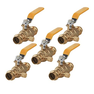 Midline Valve 532VLV034D5 Premium Press Ball Valve with Drain with 34 in Connections Brass Pack of 5