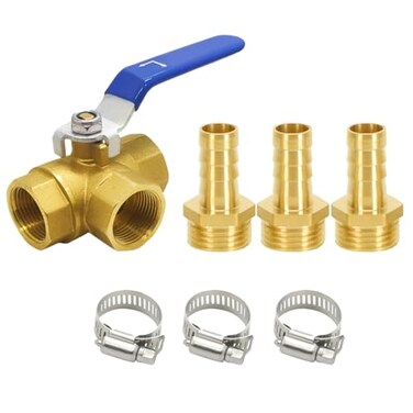 BesNPT 3 Way LPort Brass 38 Hose Barb Forged Ball Valve 14 G Female Thread with Lever Handle