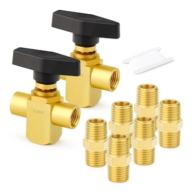 GASHER 2PCS 14 FNPT Brass Instrument 3 Way Ball Valve LPORT with Black Handles 14NPT Nipple
