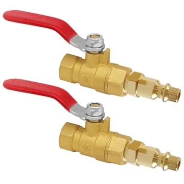 Uenede 2PCS Brass 14 Inch NPT Ball Valve and Air Connect 14 NPT Female Thread Shutoff Valve with 14 NPT Male Industrial Air Hose Quick Plug for Air Compressor Pneumatic Coupler Fitting Adapter