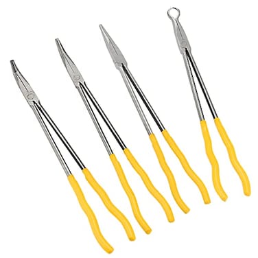 MANCHAP 4 Pieces 16 Inch Extra Long Needle Reach Pliers Long Needle Nose Pliers Set with Straight 45 Degree 90 Degree Angle and Circle Pliers for Tight Space