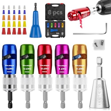 Mriykio Wire Stripper Tool US Regulations Wire Stripper for Drill Wire Twisting Connector Set Electrician Tools Set 8 in 1 Quickly Wire Strippers Professional Wire Twister Tool for Drill 8pcs
