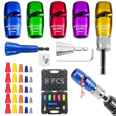 BRLBZXJY Wire Stripper for Drill Wire Twister Tool for Drill 14121086 Gauge drill wire stripper wire twister 8 In 1 Professional Electrician Wire Nut Twister for drill Stripping and Twisting Tool 8pcs