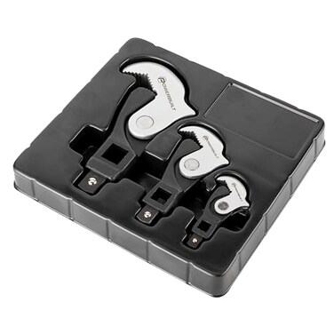 Powerbuilt 3 Piece SpringLoaded Crowfoot Wrench Set Adjustable Auto Size Universal Wrench SelfAdjusting Power Grip Storage Tray 642963