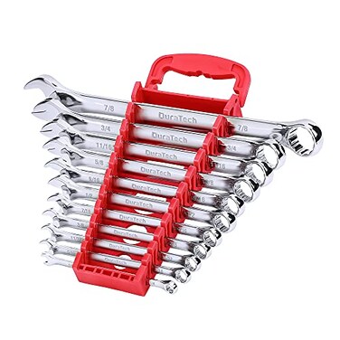 DURATECH Combination Wrench Set SAE 11Piece 14 to 78 12Point CRV Steel Organized in Wrench Holder
