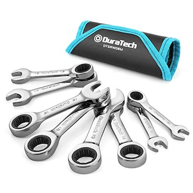 DURATECH Stubby Ratcheting Combination Wrench Set Metric 8piece 10 11 13 14 16 17 18 19mm CRV Steel with Pouch