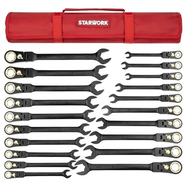 STARWORK TRUE MECHANIC 20 Pc 120Tooth FlexHead Reversible Ratcheting Wrench Set Combination Ratchet Wrench Set AntiSlip Long Pattern 6Point Professional SAEMetric
