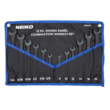 NEIKO 03582A Combination Wrench Set 12 Pc Raised Panel Combo Wrenches Set Metric and Standard Black Oxide Drop Forged Carbon Steel Mechanic Open End Wrench Set Small Box End Wrench Set SAE MM
