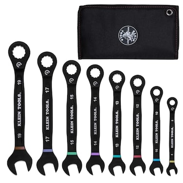 Klein Tools 69408MG Ratcheting Combination Wrench Set Metric 8Piece 8 to 19 mm Steel Alloy Foam Pouch 90Tooth