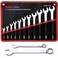 Hitork 11 Piece Combination Wrench Set with Roll Pouch SAE Sizes 14 78 Drop Forged CrV Steel Chrome Plated Mirror Finish 12 Point Box End 15 Offset Exceeds ANSI Standards