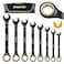 GRENPRO Ratchet Wrenches Set Ratcheting Wrench Set 9PC Sae 516 to 34 72Th Long Box Open End Ratchet Wrench Organizer With Color Ring With Roll Up Pouch With Gauge Big Combination Wrench Tool Sets