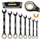 GRENPRO Ratchet Wrenches Set Ratcheting Wrench Set 9PC Sae 516 to 34 72Th Long Box Open End Ratchet Wrench Organizer With Color Ring With Roll Up Pouch With Gauge Big Combination Wrench Tool Sets