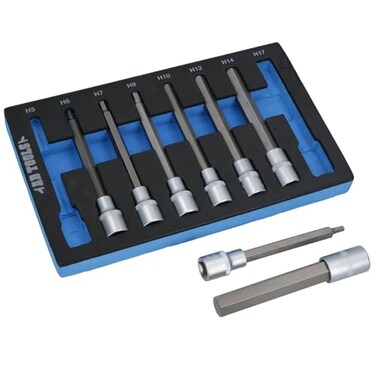 AB Tools 12 Drive Allen Hex Key Sockets Extra Long 140mm 5mm 17mm 8pc Set