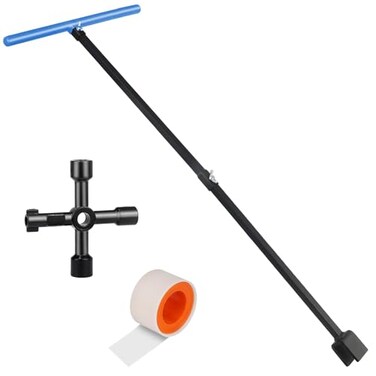 JORETLE Water Meter Key 28 Inch Shut Off Tool 4Way Multifunctional Key and Seal Tape for Opening and Closing Meters or Valves