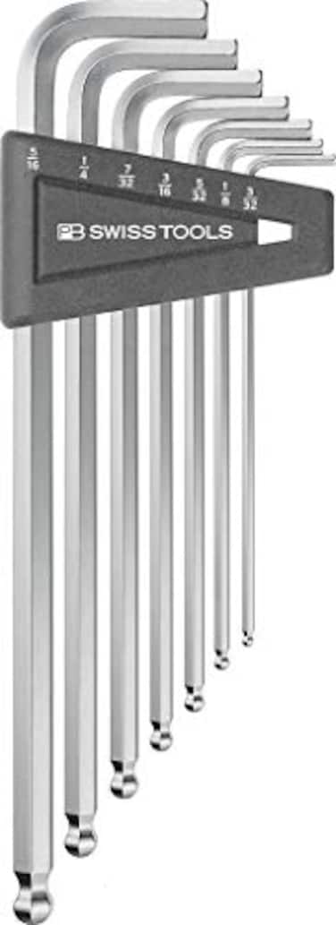 PB Swiss Tools Hex Key Set PB 212ZLH CN 100 Swiss Made 7Piece Long LWrench Key Set with Ball End Inch Sized 332 to 516 in Practical Holder