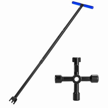 TIBOO DAY 372 Inch Water Meter Key Adjustable Water Shut off Tool Water Meter Key Shut off Tool 17372 Length with 4 Way MultiFunctional Cross Key for Meter Valve Blue 372 Inch