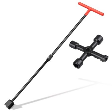 Manalete Water Meter Key 32 Inch with 4Way Utility Key Steel THandle Water Meter Key Shut Off Tool for Curb Main Water Shut off Valve