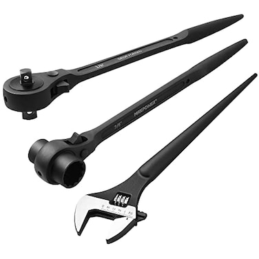 MAXPOWER 3Pcs Spud Ratchet Set 34 x 78 Dual Socket Scaffold Wrench 12 x 38 Dual Head Ratchet 12 inch Spud Wrench