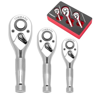 TOMMARS Stubby Ratchet Set 14 38 12 Drive Ratchet Handle Wrench 72Tooth QuickRelease Reversible Gift for Men Mechanic Hand Tools