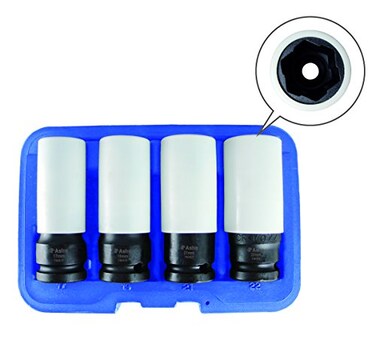 AP Astro Pneumatic Tool Company Astro Pneumatic Tool 7404 Flank Bite Damaged Lug Nut Socket Set wSpinning Protective Sleeves