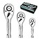 DURATECH 3PCS Stubby Ratchet Wrench Set 90Tooth 14 38 12 Drive Socket Wrench Mini Small Ratchet with CRMO Head QuickRelease Reversible Design Full Polished EVA Organizer