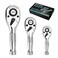 DURATECH 3PCS Stubby Ratchet Wrench Set 90Tooth 14 38 12 Drive Socket Wrench Mini Small Ratchet with CRMO Head QuickRelease Reversible Design Full Polished EVA Organizer