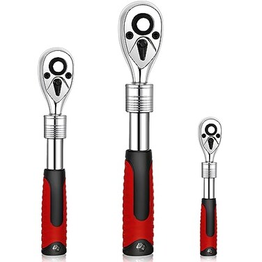 Gisafai 3 Pieces Extendable Ratchet Set 14 38 12 Inch Drive Retractable Socket Wrench 72 Tooth Quick Release Reversible Gear Torque Spanner Ratchet Wrenches Set with Soft Grip Handle