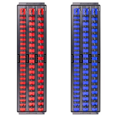 Ernst Manufacturing 2 Pack of Socket Boss with 18 Rails 1 Red 1 Blue for Complete Multiple Drive Size Socket Organization Holds 114 Sockets Made in USA