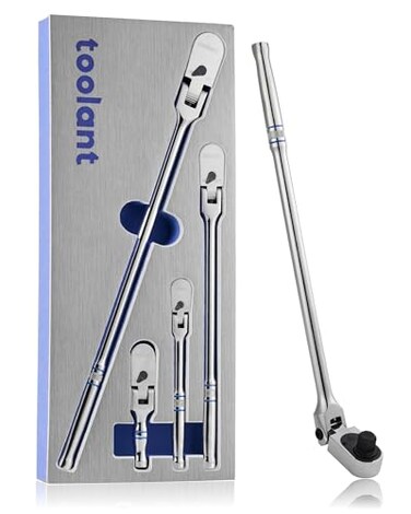 toolant 4Pcs Flex Head Ratchet Set 143812 Drive Gear Wrench Compact Head Ratchet Wrenches 90Tooth Gear 180 Flex 11 Positions Longer Handle 15X ASME Durability