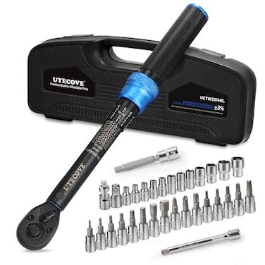 UYECOVE 14Inch Drive Click Torque Wrench Set 33Pcs Bike Torque Wrench Set 20240INLB23271NmInch Pound Click Torque Wrench with Bit Sockets 38 Adapter Bicycle Tool Kit