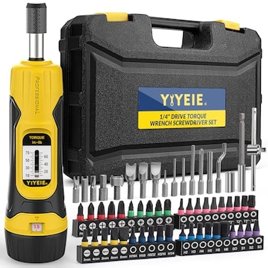 YIYEIE 60Pcs Torque Screwdriver Set 1070 Inch Pounds Torque Driver for Maintenance with S2 Bits 05 Inlbs Adjustable 14 Drive Fat Wrench Torque Screwdriver for Gunsmithing Bike Repairing Mounting