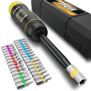 Aiourx Long Shank Torque Screwdriver Set 1080 Inch Pounds lbs 32 Piece 14 Drive Torque Screwdriver Wrench with S2 Steel Bits for Bicycle Mechanics Mechanical Equipment and Mounting