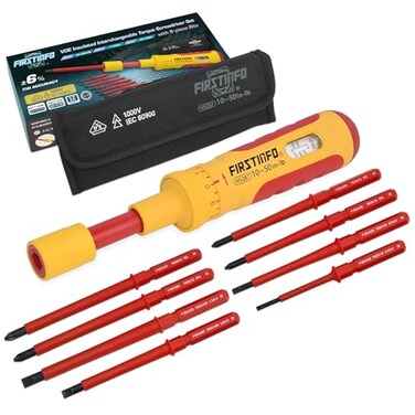FIRSTINFO TOOLS FIT YOUR NEEDS FIRSTINFO H5287 VDE Interchangeable Insulated Torque Screwdriver Set 1050 inlbs Including 8 Blade Bits