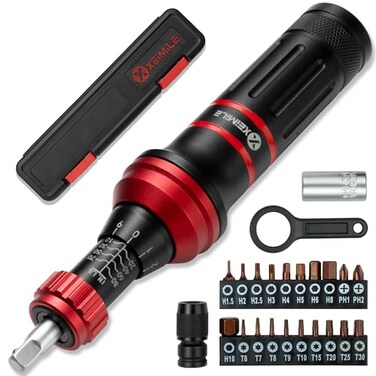 XEIMILE Torque Screwdriver 1080 InLb Inch Pound Torque Screwdriver Set with 14 Bit Holder Flat Hex Torx and Philips BitsSuitable for DIY Bicycle Maintenance Pecision ToolMechanical